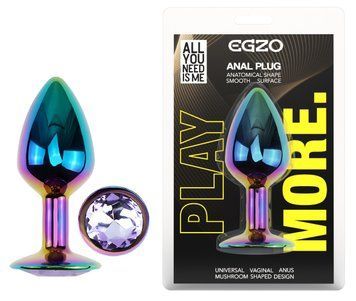 Анальная пробка с кристаллом EGZO - Multicolor Round Plug Amethyst size S, Мультиколор