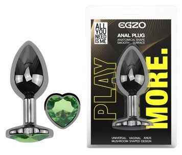 Анальная пробка с кристаллом EGZO - Dark Silver Heart Plug Green size S, Серебристый