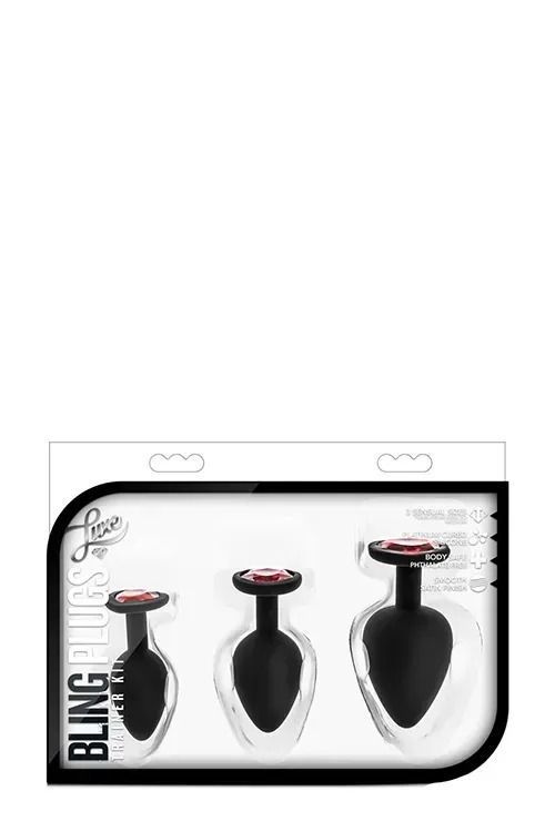 Набір анальних пробок із червоними кристалами Luxe Bling Plugs Trainer Kit, Черный