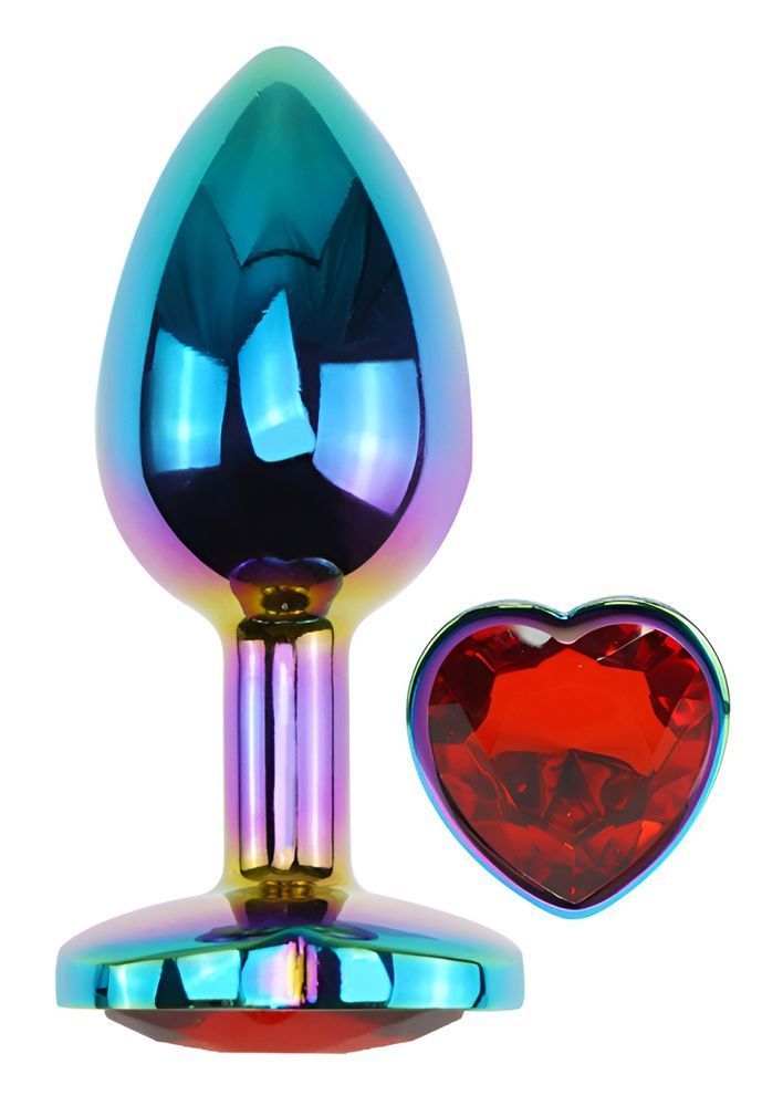 Анальная пробка с кристаллом EGZO - Multicolor Heart Plug Red size S, Мультиколор
