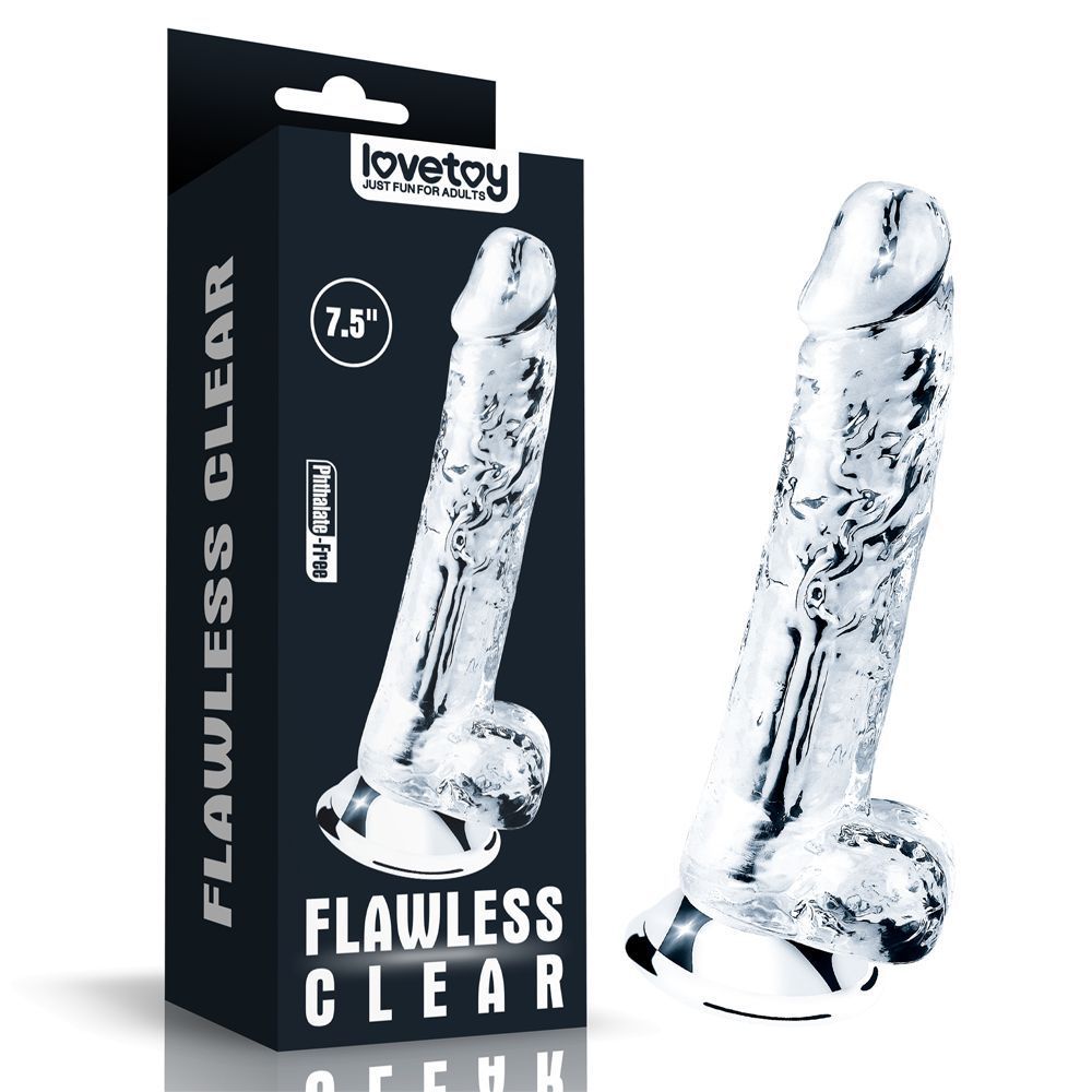 Фалоімітатор Flawless Clear 7.5 &mdash; прозорий, з мошонкою та присоскою, Прозрачный
