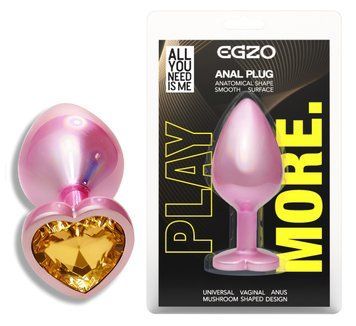Анальная пробка с кристаллом EGZO - Pink Perl Heart Plug Yellow, size S, Розовый