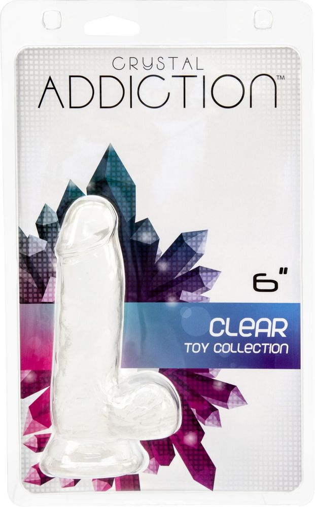 Прозорий фалоімітатор ADDICTION - Clear Dildo with Balls 6″, віброкуля в подарунок