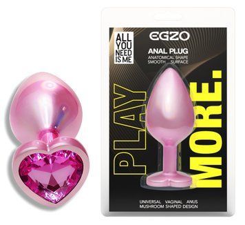 Анальная пробка с кристаллом EGZO - Pink Perl Heart Plug Rose, size S, Розовый
