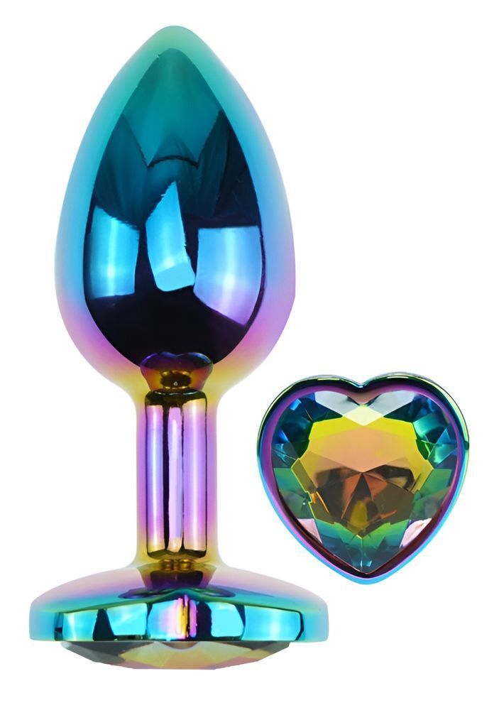 Анальная пробка с кристаллом EGZO - Multicolor Heart Plug Rainbow size S, Мультиколор