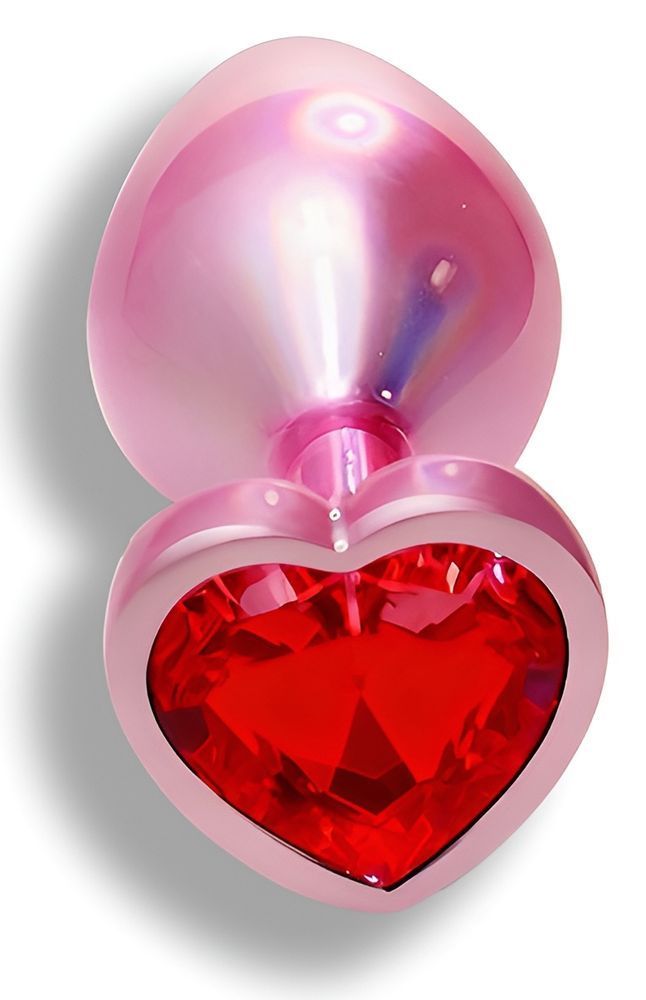 Анальная пробка с кристаллом EGZO - Pink Perl Heart Plug Red, size S, Розовый
