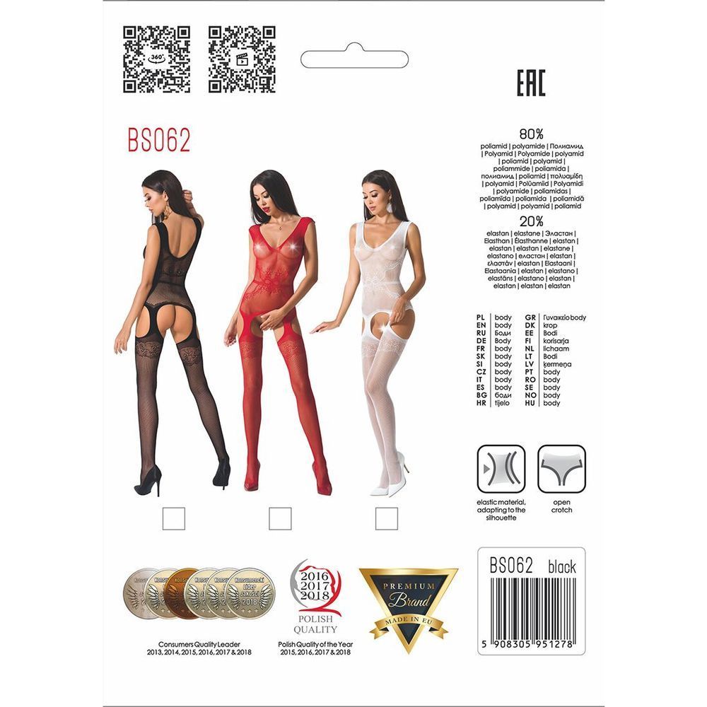 Бодистокинг Passion BS062 black, комбинезон, имитация чулок