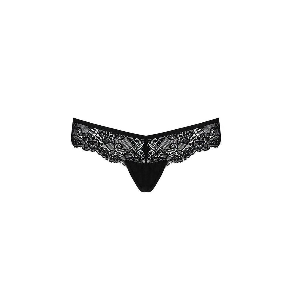Мереживні трусики з атласним бантиком Naja Thong black S/M - Passion