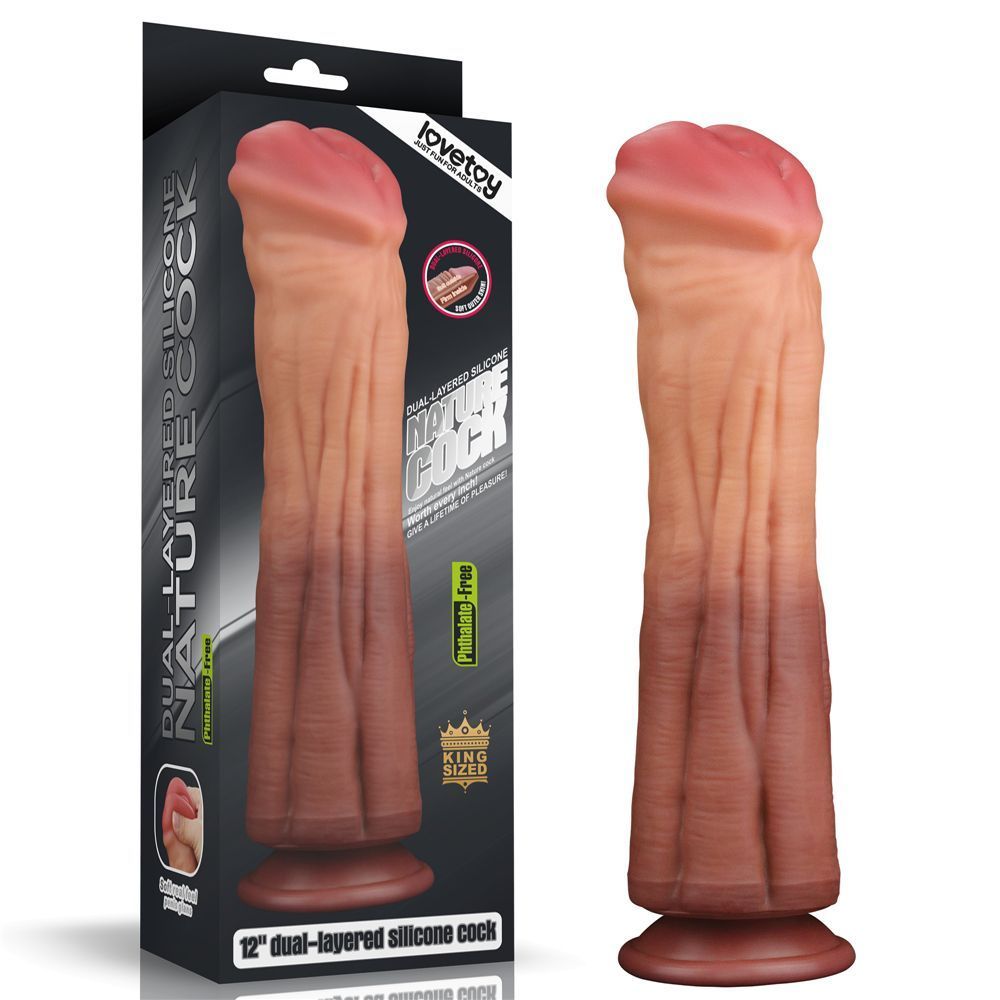 Фалоімітатор - Dual-Layered Silicone Cock 12" Brown, Коричневий