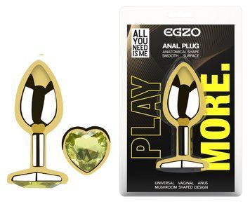 Анальная пробка с кристаллом EGZO - Gold Heart Plug Lime size S, Золотой