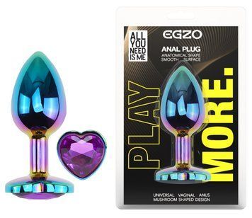 Анальная пробка с кристаллом EGZO - Multicolor Heart Plug Purple size S, Мультиколор
