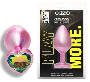 Анальная пробка с кристаллом EGZO - Pink Perl Heart Plug Rainbow, size S, Розовый