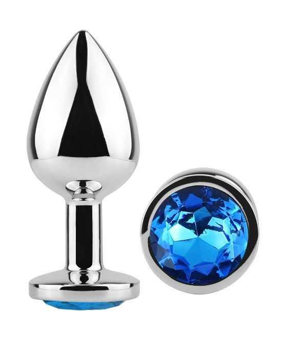 Анальная пробка с кристаллом EGZO - Silver Round Plug Blue size S, Серебристый