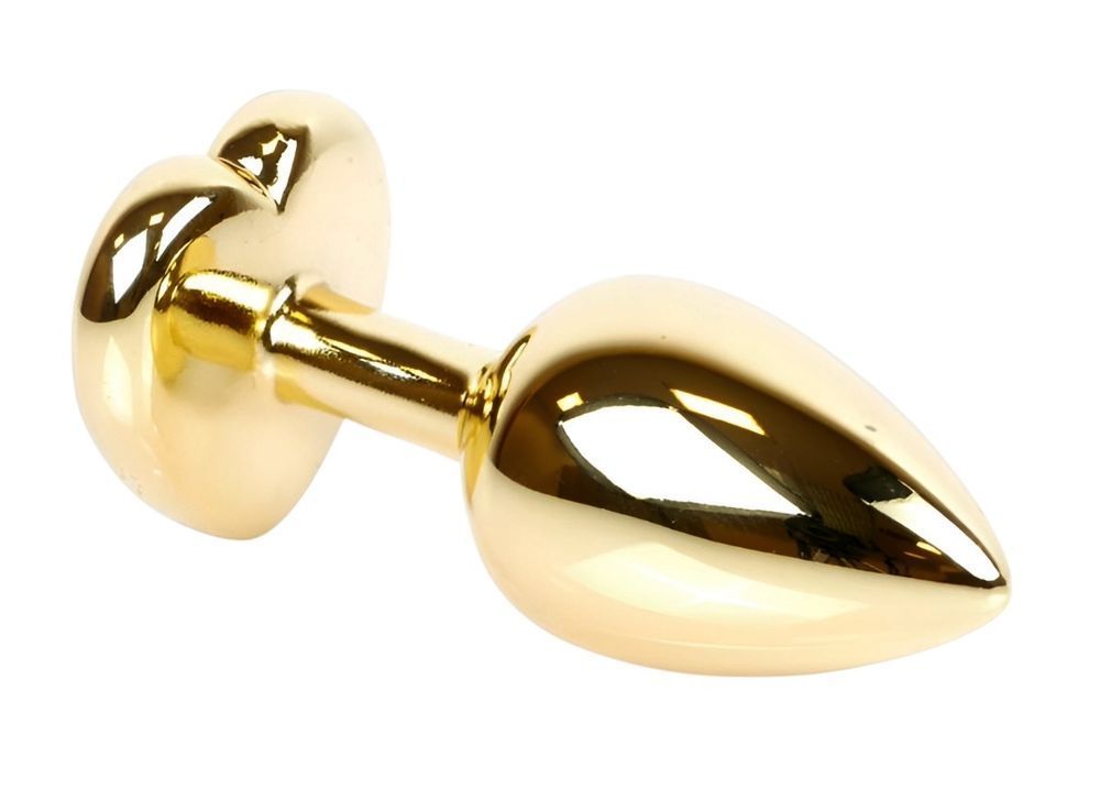 Анальная пробка с кристаллом EGZO - Gold Heart Plug Green size M, Золотой