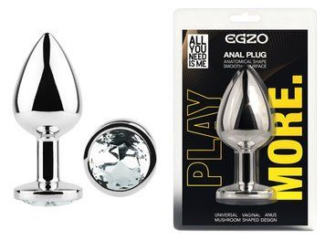 Анальная пробка с кристаллом EGZO - Silver Round Plug Clear size M, Серебристый