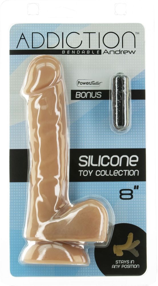 Гнучкий фалоімітатор ADDICTION - ANDREW 8″ Silicone Dong - Caramel, віброкуля в подарунок