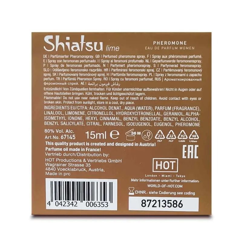 Духи с феромонами женские SHIATSU Pheromone Fragrance women lime 15 ml