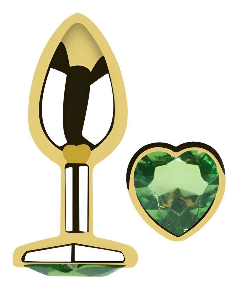 Анальная пробка с кристаллом EGZO - Gold Heart Plug Green size M, Золотой