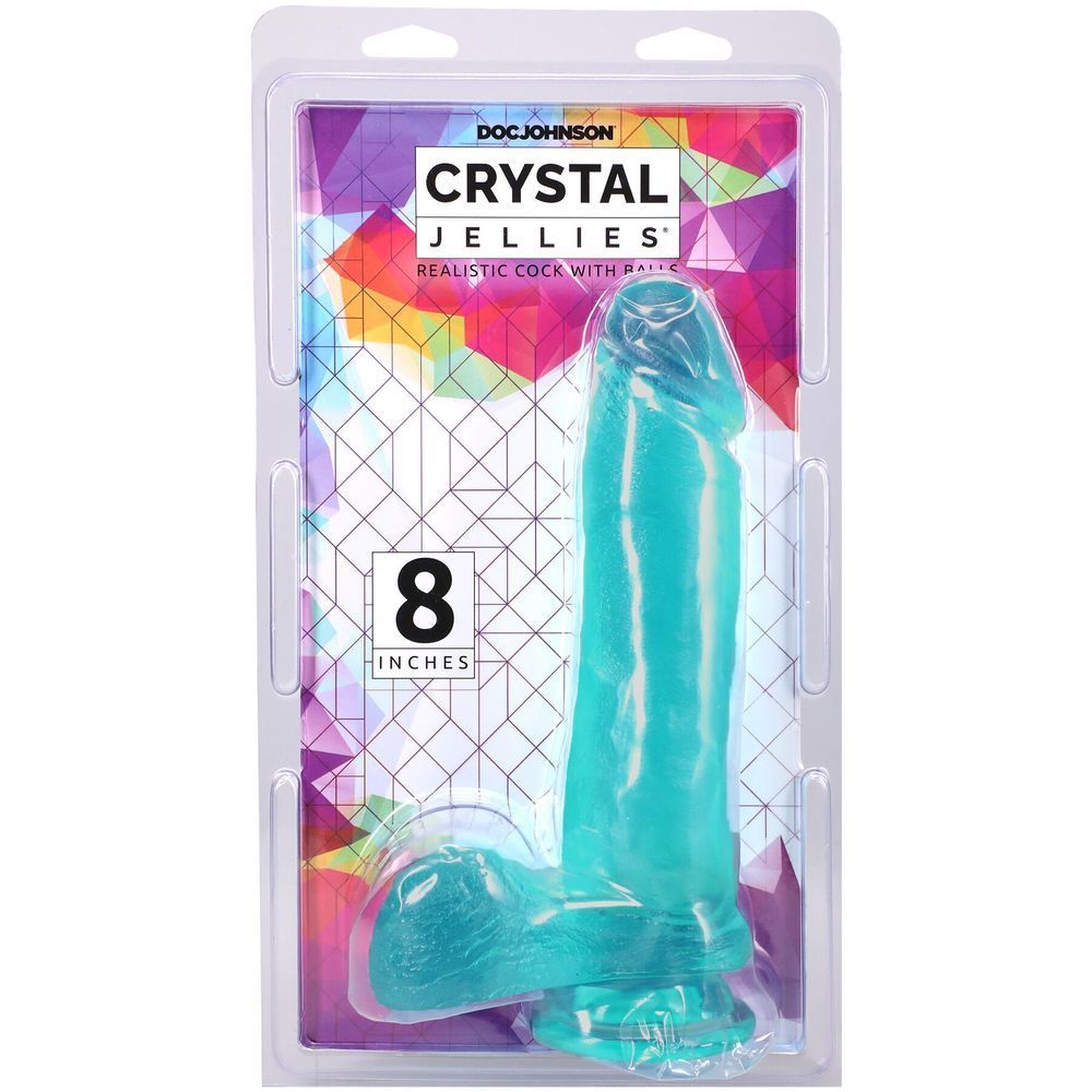Фаллоимитатор Doc Johnson Crystal Jellies - 8 Inch Realistic Cock with Balls- Teal, Голубой