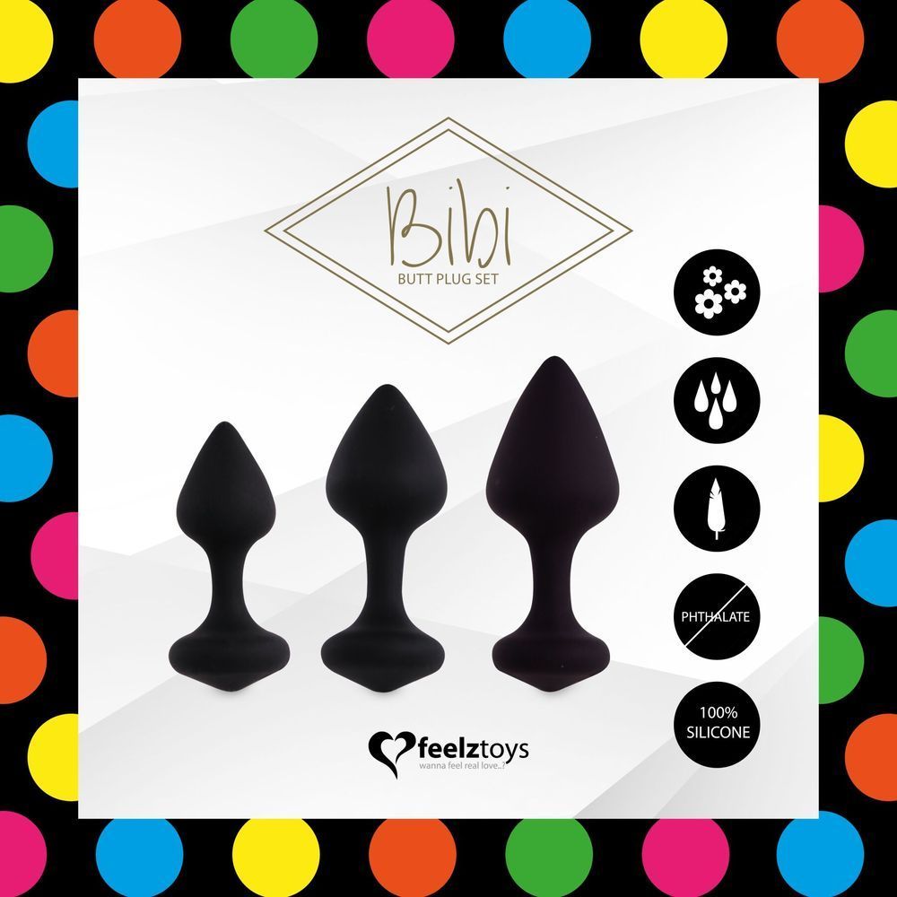 Набір силіконових анальних пробок FeelzToys - Bibi Butt Plug Set 3 pcs Black, Черный