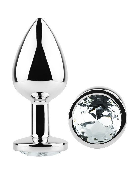 Анальна пробка з кристалом EGZO - Silver Round Plug Clear size S, Сріблястий