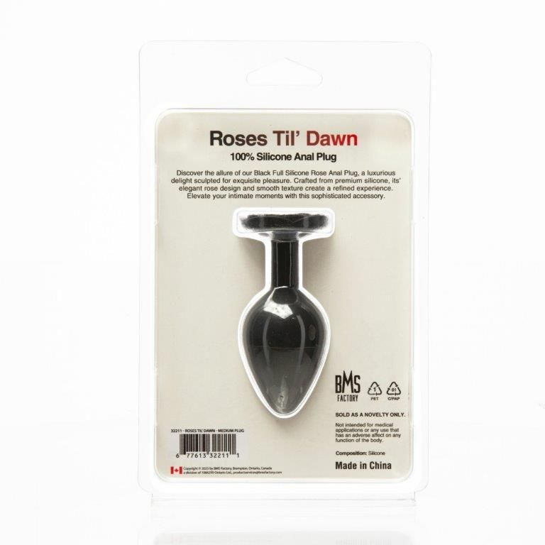 Анальная пробка Roses Til' Dawn Silicone Anal Plug Medium, черная, Черный