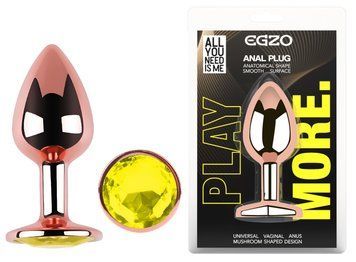 Анальная пробка с кристаллом EGZO - Rose Gold Round Plug Lime size M, Розовое золото