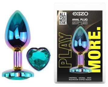 Анальная пробка с кристаллом EGZO - Multicolor Heart Plug Marine size M, Мультиколор