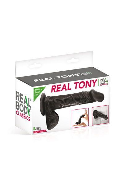 Фалоімітатор Real Body - Real Tony Black, TPE, діаметр 3,5см
