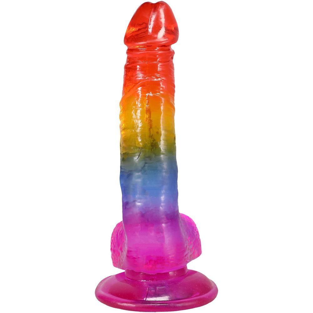 Фаллоимитатор Doc Johnson Crystal Jellies - Realistic cock with balls 8.5 Inch - Rainbow, Красный