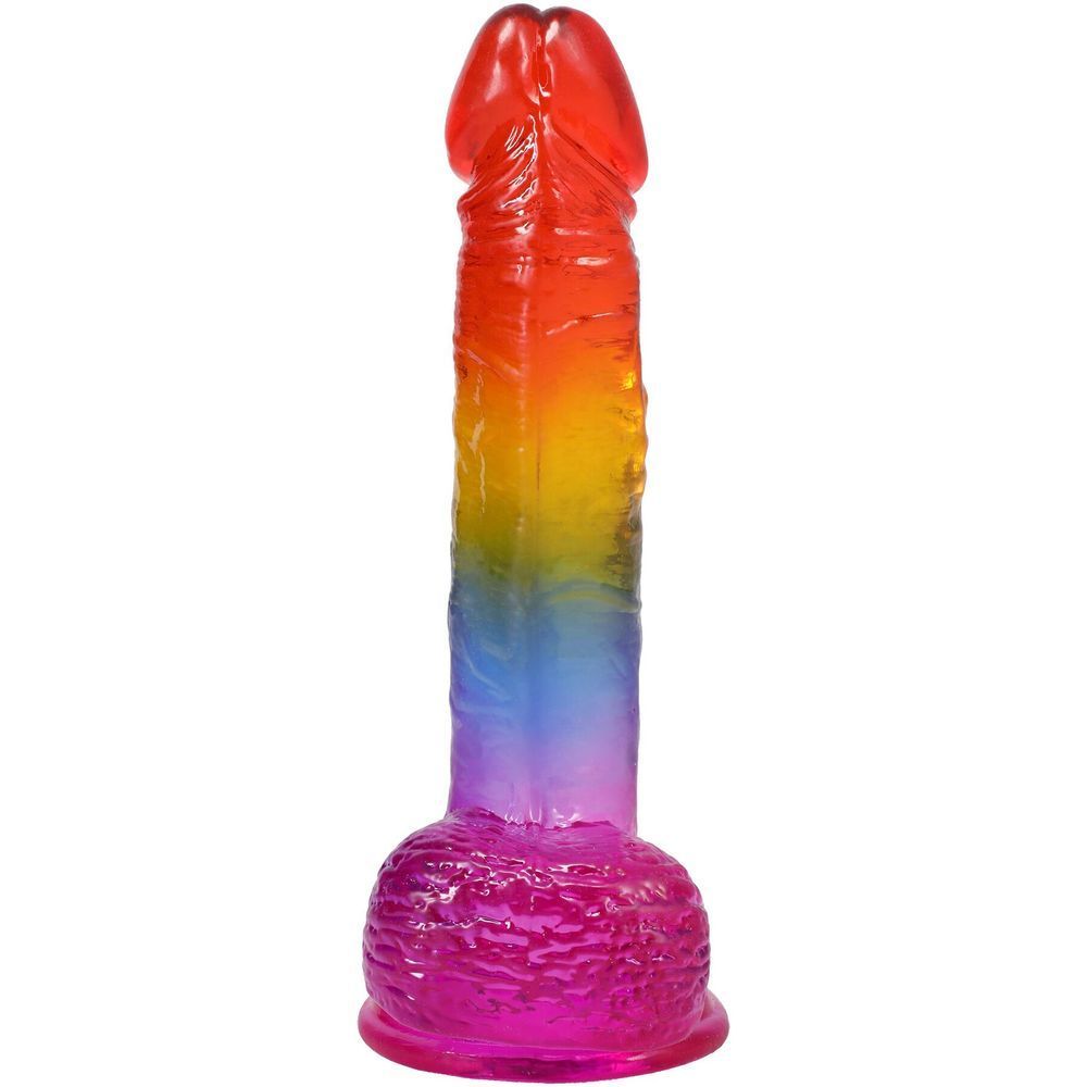 Фаллоимитатор Doc Johnson Crystal Jellies - Realistic cock with balls 8.5 Inch - Rainbow, Красный
