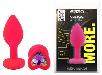 Силиконовая анальная пробка EGZO - Silicone Pink Heart Plug Rainbow, size S, Розовый