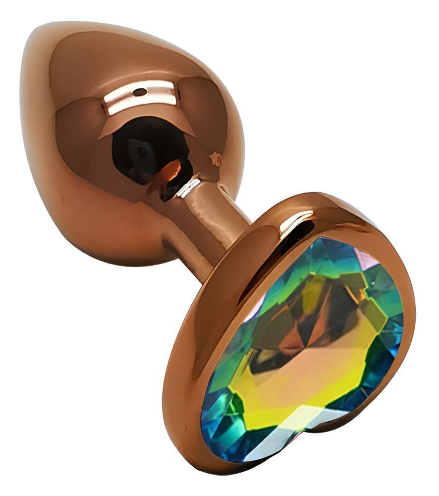 Анальна пробка з кристалом EGZO - Dark Gold Heart Plug Rainbow, size S, Золотий