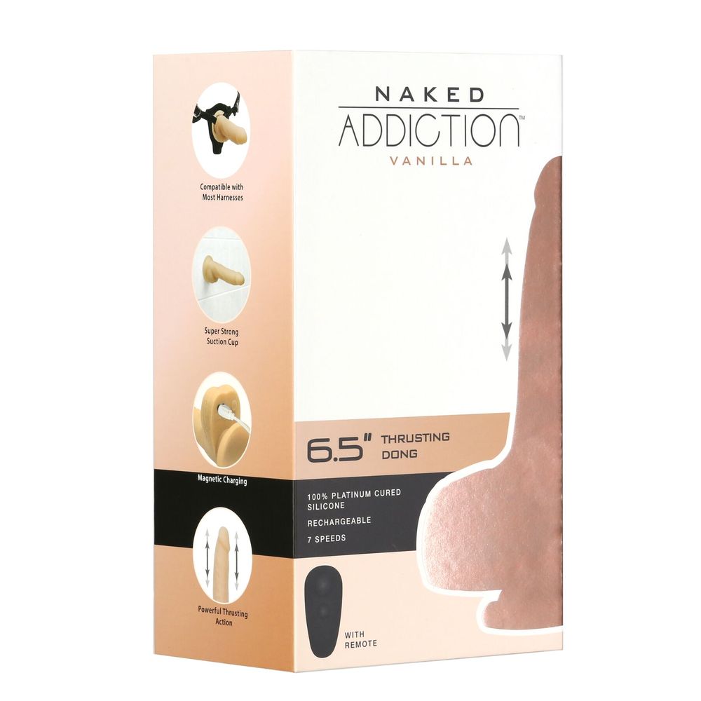 Фалоімітатор-пульсатор Naked Addiction 6.5″ Thrusting Dong With Remote, руху вперед-назад, пульт