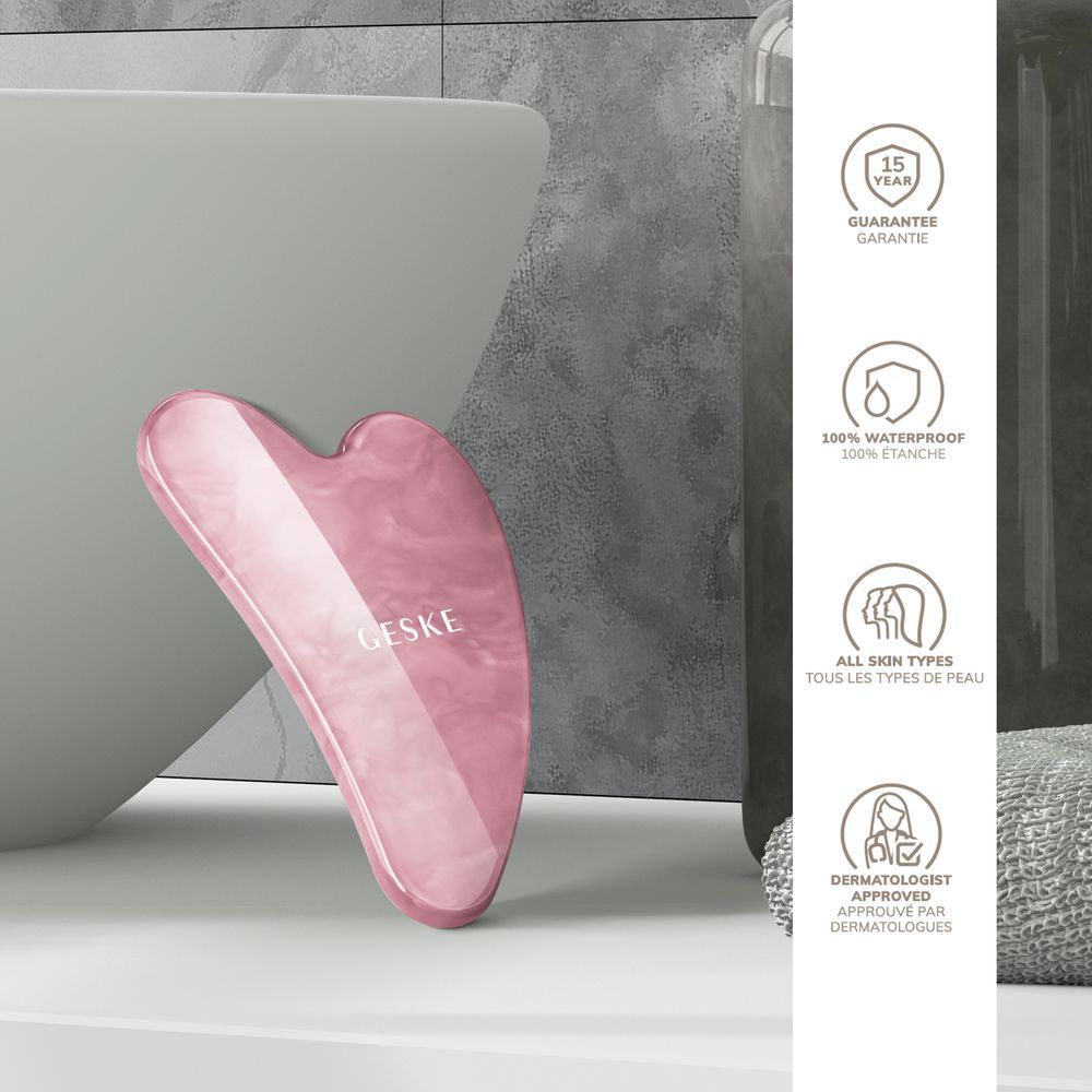 Масажер-скребок гуаша із рожевого кварцу GESKE SmartAppGuided Rose Quartz Gua Sha 5в1, Рожевий