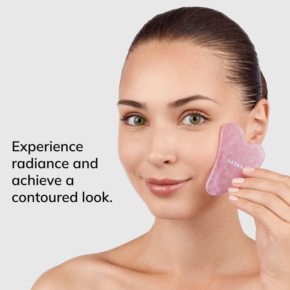 Масажер-скребок гуаша із рожевого кварцу GESKE SmartAppGuided Rose Quartz Gua Sha 5в1, Рожевий