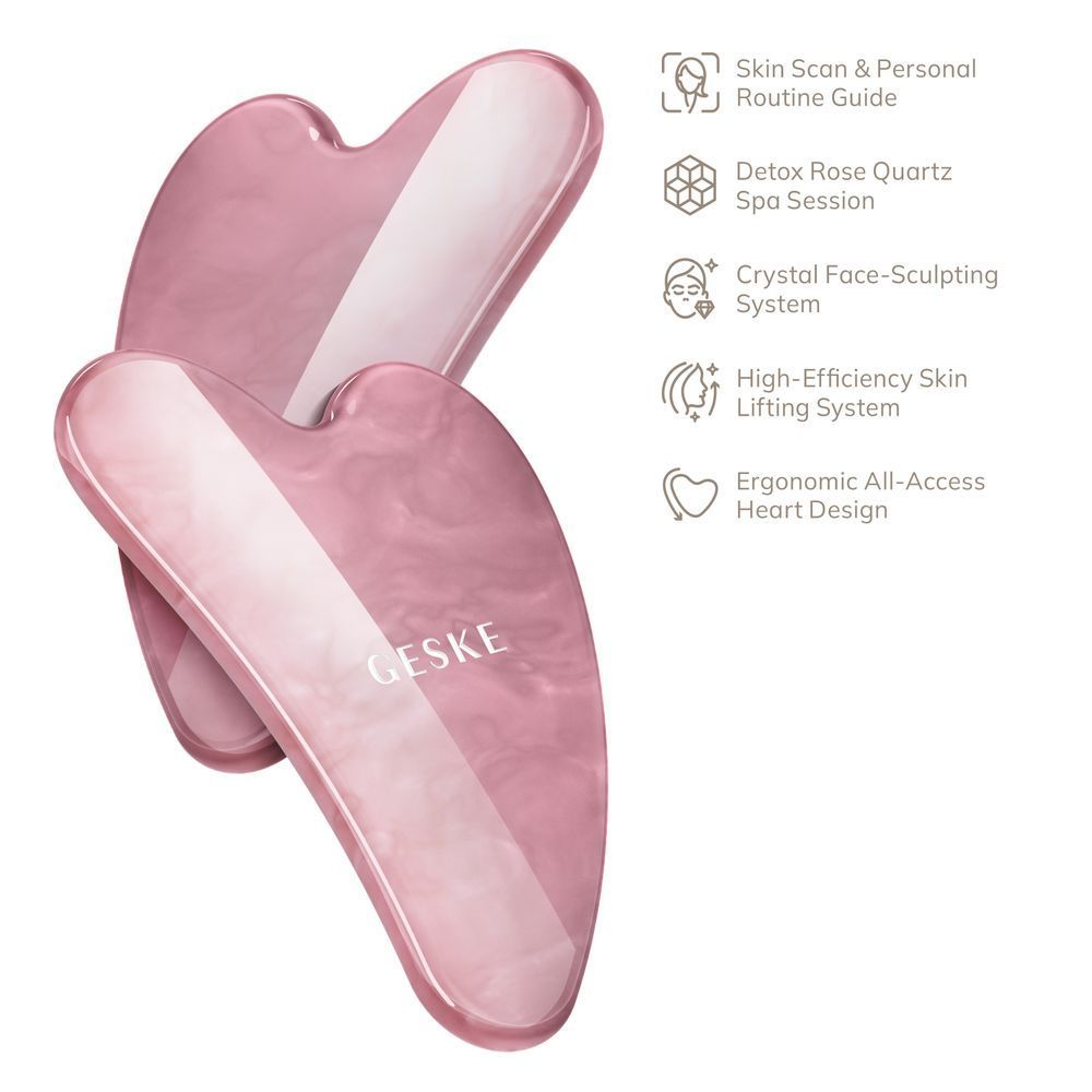 Масажер-скребок гуаша із рожевого кварцу GESKE SmartAppGuided Rose Quartz Gua Sha 5в1, Рожевий