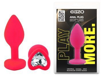Силиконовая анальная пробка EGZO - Silicone Pink Heart Plug Clear, size S, Розовый