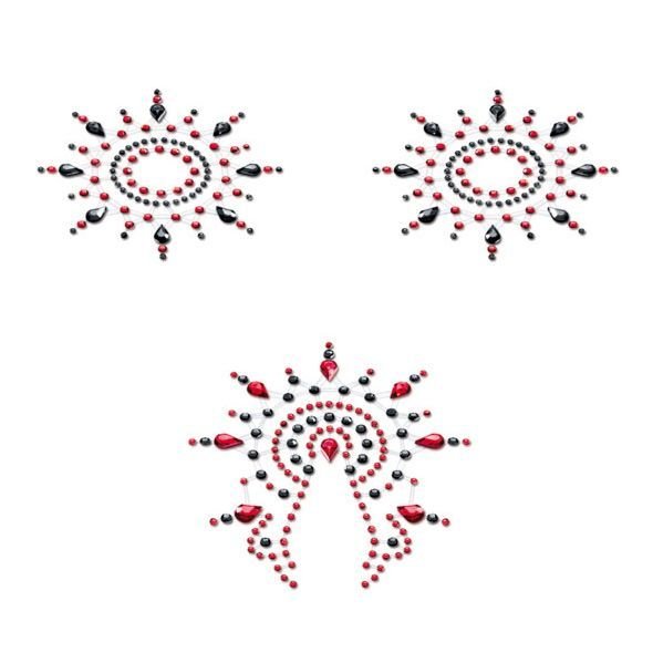 Пестіс із кристалів Petits Joujoux Gloria set of 3 - Black/Red, прикраса на груди та вульву