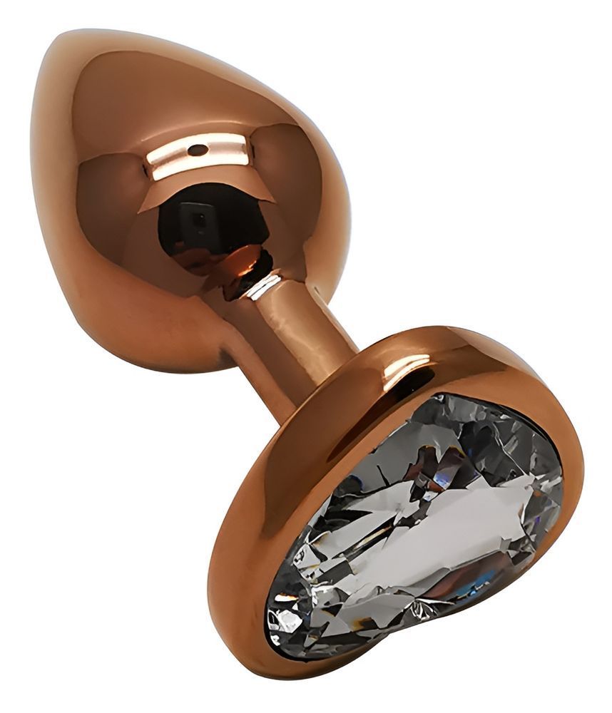 Анальная пробка с кристаллом EGZO - Dark Gold Heart Plug Clear, size S, Золотой