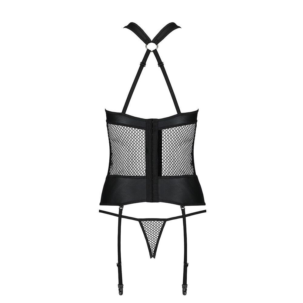 Сетчатый комплект корсет с халтером, съемные подвязки и трусики Amanda Corset black XXL/XXXL - Passi