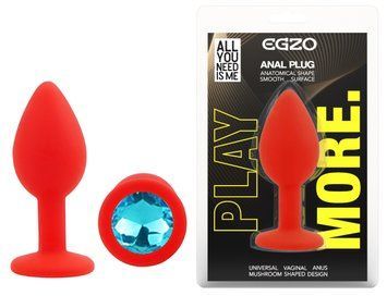Силиконовая анальная пробка EGZO - Silicone Red Round Plug Aqua, size S, Красный