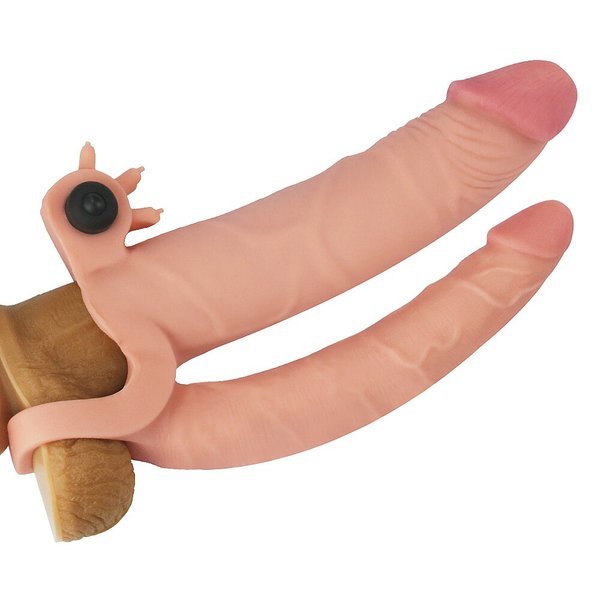 Насадка на пенис - Pleasure X Tender Vibrating Double Penis Sleeve Add 1 "