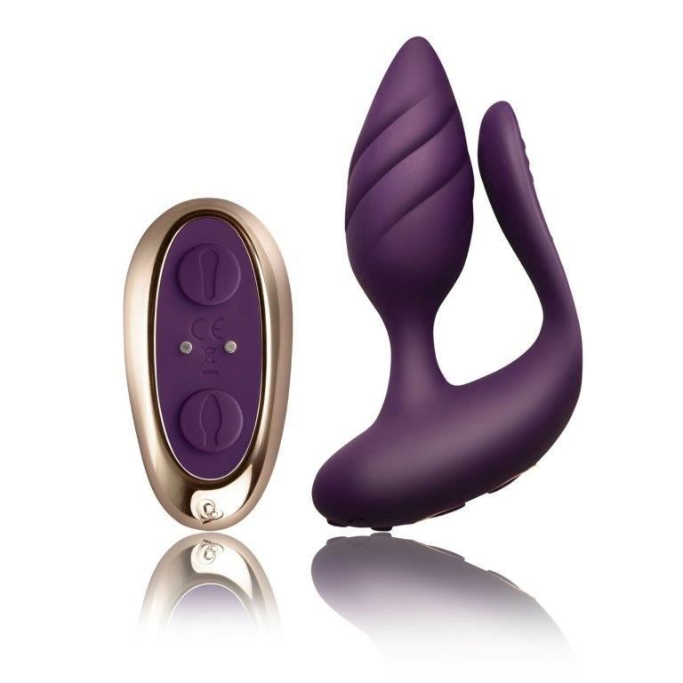 Анально-вагінальний вібратор для пар Rocks Off Cocktail Purple, пульт ДК, Фіолетовий