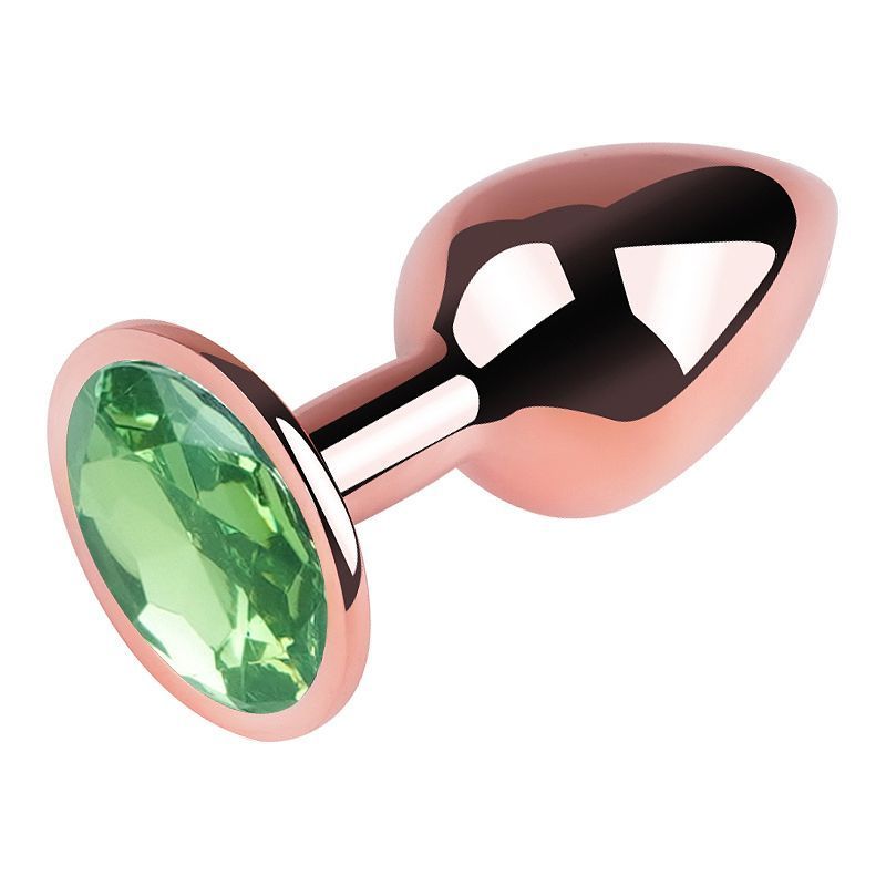 Анальна пробка з кристалом EGZO - Rose Gold Round Plug Green size M, Розовое золото