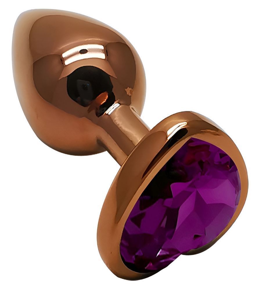 Анальна пробка з кристалом EGZO - Dark Gold Heart Plug Purple, size S, Золотий
