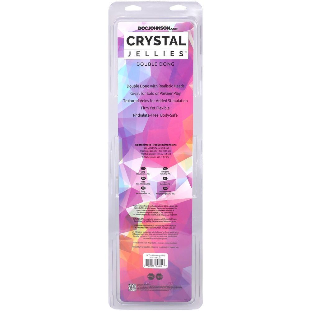 Фаллоимитатор двусторонний Doc Johnson Crystal Jellies Double Dong, Голубой