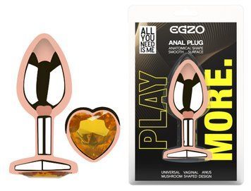 Анальная пробка с кристаллом EGZO - Rose Gold Heart Plug Yellow size M, Розовое золото