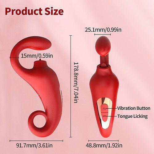 Вібратор - Merfi, 10 Vibration Functions, 10 Frequency Tongue Licking USB, Червоний