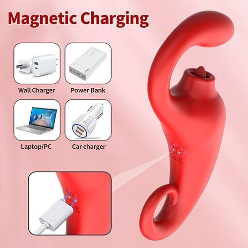 Вібратор - Merfi, 10 Vibration Functions, 10 Frequency Tongue Licking USB, Червоний